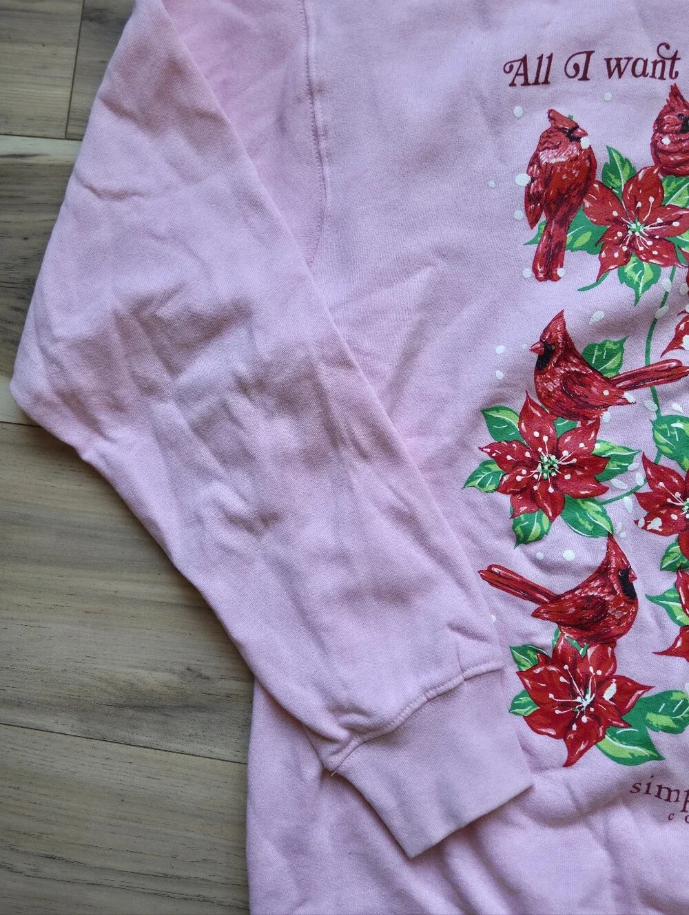 Simply Southern Pink Christmas Sweatshirt Cardinals Poinsettia Sz XS-S